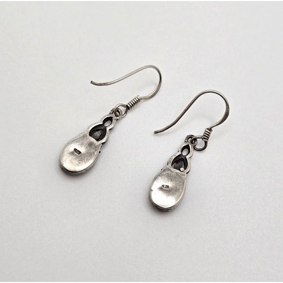 Vintage Sterling Silver Earrings Black Enamel Dangle Filigree Boho Dainty Twee - Picture 7 of 13